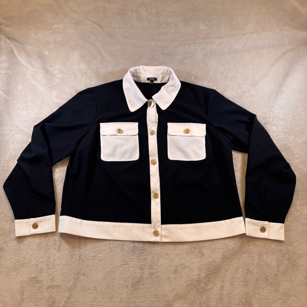 Luxury Parisian Old Money Yacht Club Black White Gold Button Quiet Luxe Sz L - Picture 2 of 10